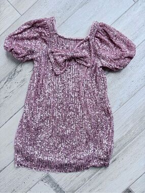ZARA Girls Sequin Puff-Sleeve Mini Dress in Mauve Pink - size 9